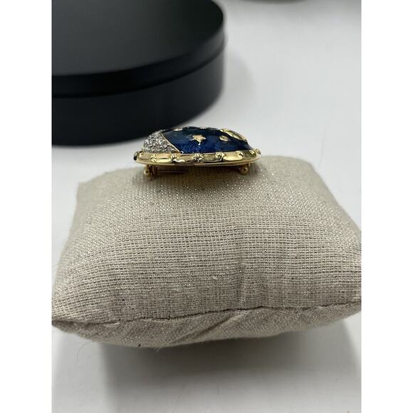Swarovski Swan Blue Enamel Pave Crystal Star Moon Saturn Brooch & Clip Earrings - Picture 3 of 15